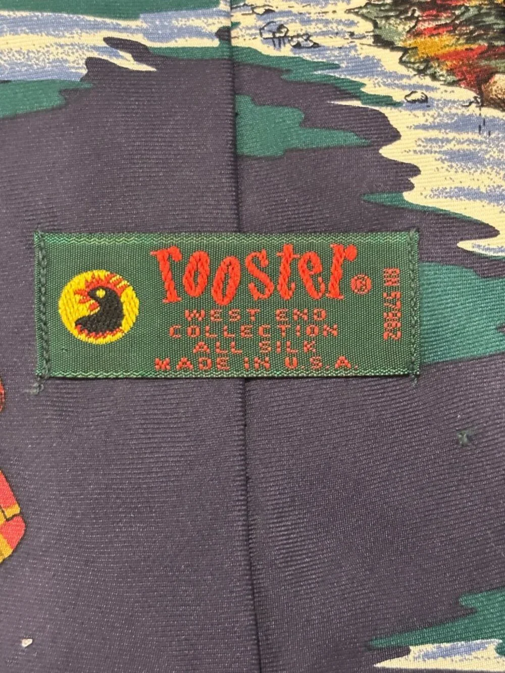 Rooster Western Collection Silk Tie Fishing Trout Husky Dog Scenic USA Vintage